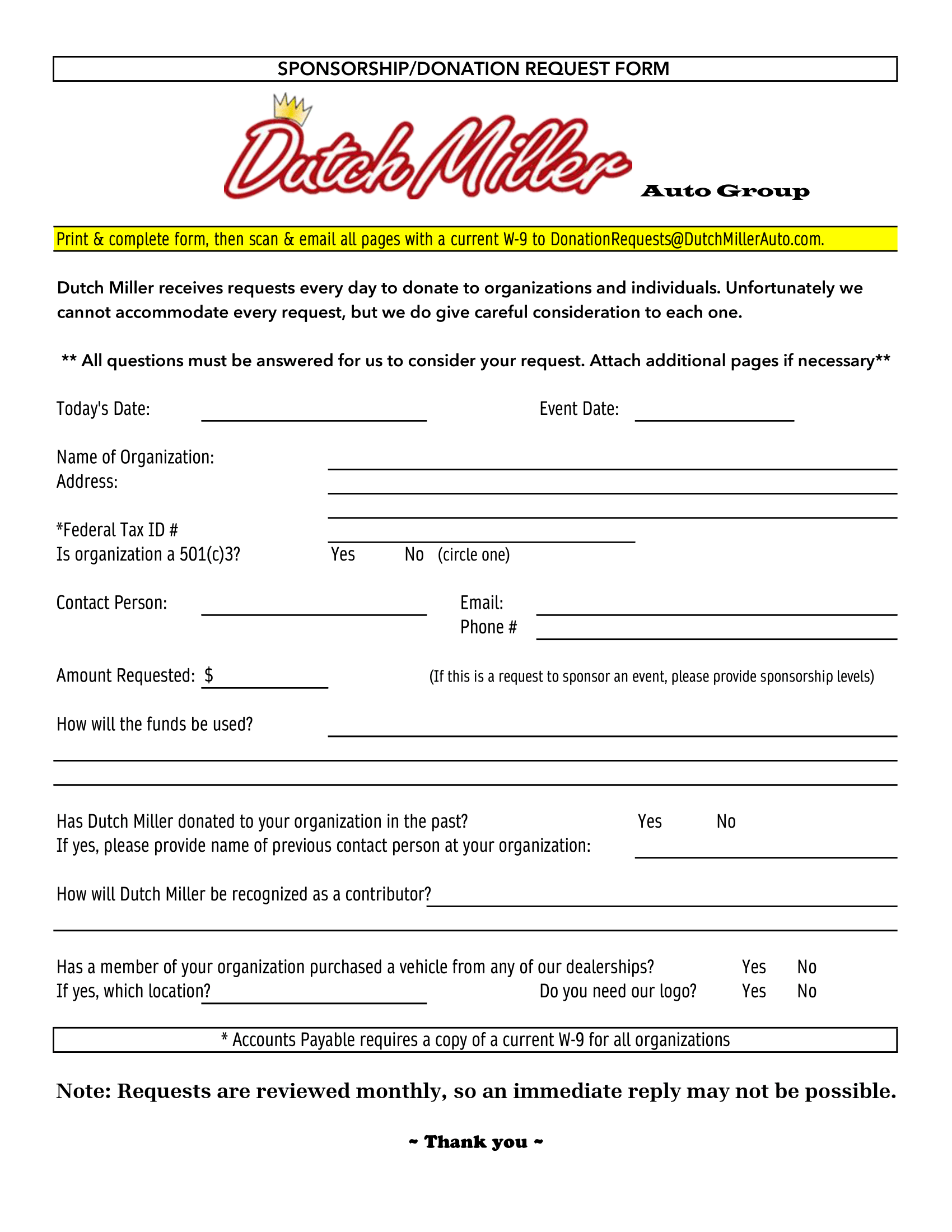 Donation/Sponsorship Request Form